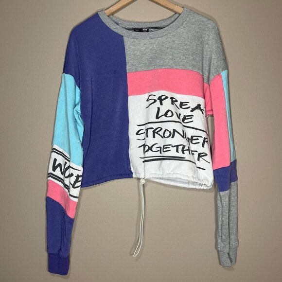 Women's XL Fashion Nova Written With Love Sweatshirt Color Block Drawstring - Picture 3 of 8